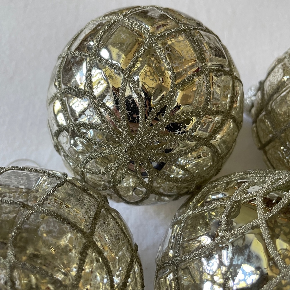 Z GALLERIE BEADED MERCURY GLASS BALL ORNAMENTS (SET OF 4)